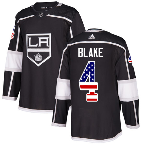 Adidas Kings #4 Rob Blake Black Home Authentic USA Flag Stitched NHL Jersey - Click Image to Close